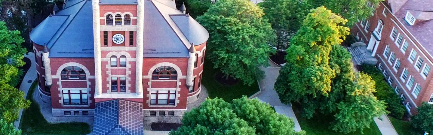 Aerial view of Thompson Hall in summer