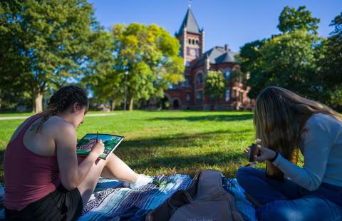 Students on T-Hall lawn