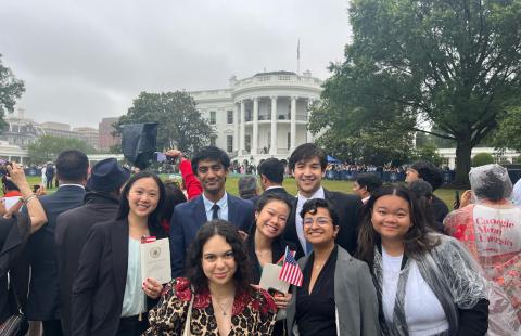 students in front of White House