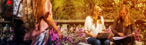 Students sitting on bench