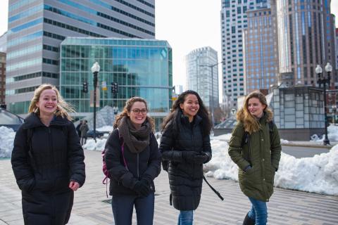 students walking around Boston 