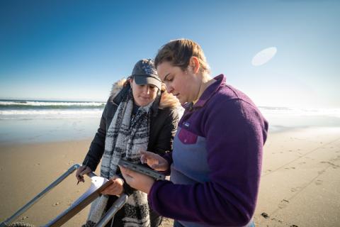 UNH student doing research on the beach