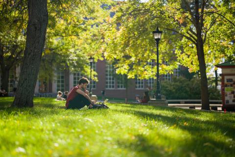 UNH student studying outside