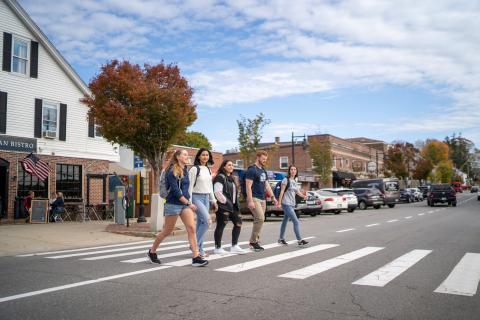 UNH students walking in the downtown