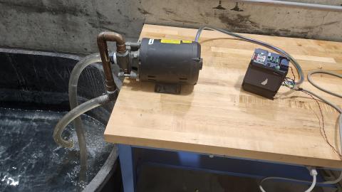 Testing our variable frequency drive with a small pump