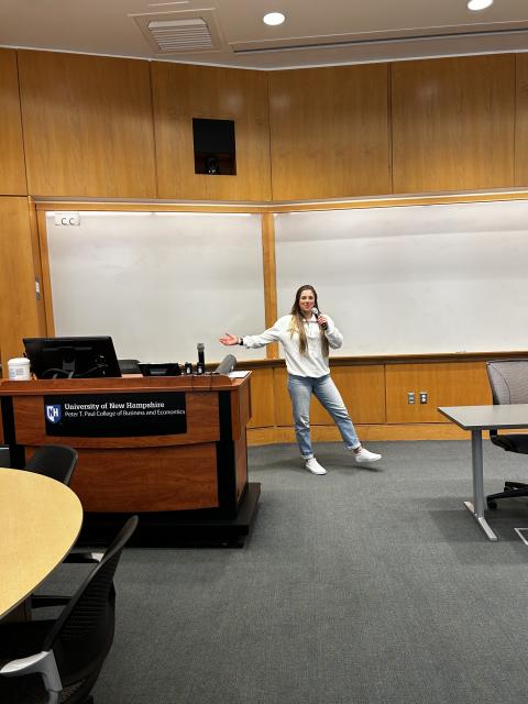 UNH student speaking in classroom