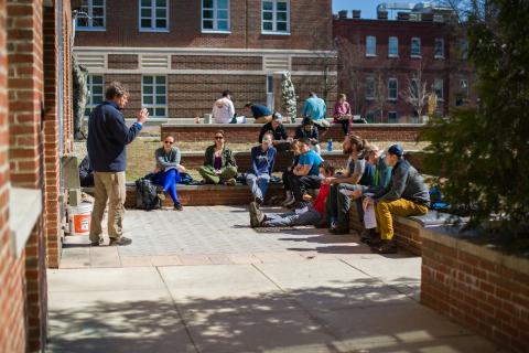 UNH professor teaching in the outdoor classroom