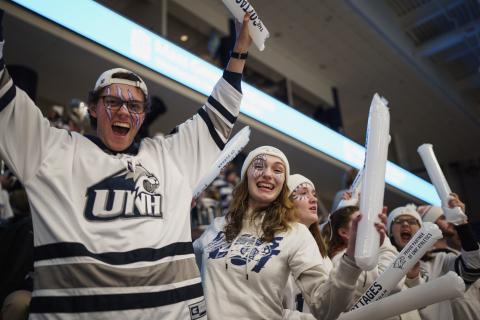 UNH students at White out the Whitt hockey game