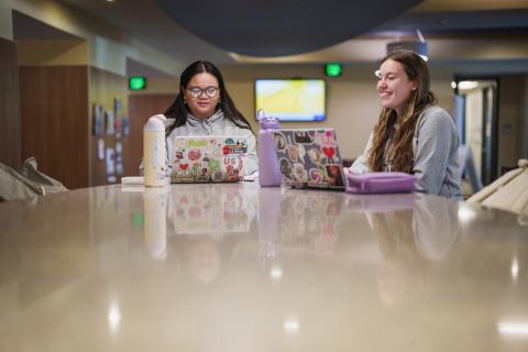 UNH students working on laptops