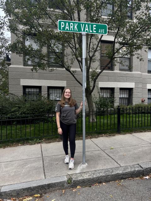 Jordan's apartment's street sign. 