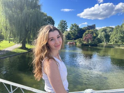 Sophia enjoying the sunshine of Boston Public Garden.