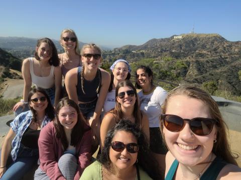 The 2023 Society of Women Engineers (SWE) Executive Board and I at the 2023 national SWE conference in Los Angeles at the Hollywood sign!