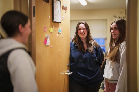 UNH students in Haaland Residence Hall.