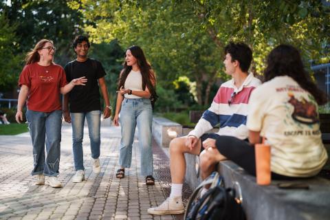 UNH students in Paul College courtyard.