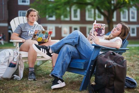 UNH students studying on campus.
