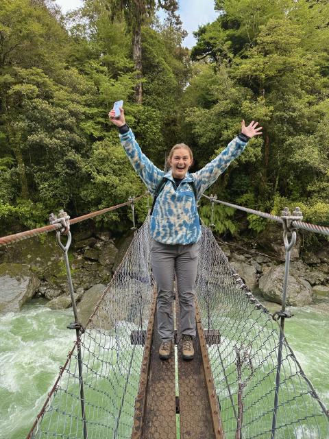 Hiking in New Zealand during the EcoQuest program in 2023.