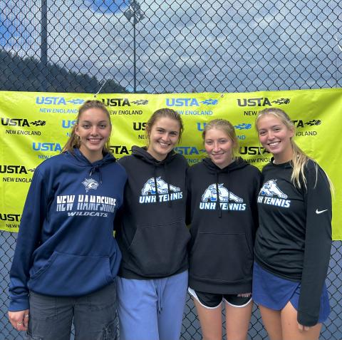 Posing with the other tennis captains at USTA New England Tennis on Campus Sectionals in 2023.