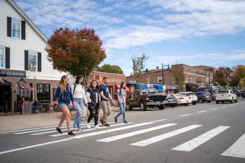 UNH students exploring downtown Durham