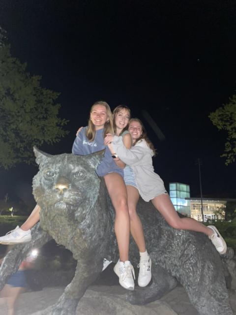 My friends and I at the Wildcat statue on the last night of our freshman year