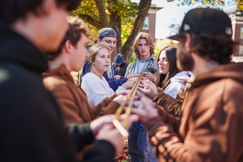 College of Health and Human Services students doing group activity during outdoor class