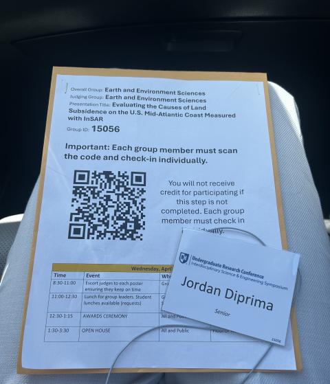 My check-in information, schedule for the day, and name tag.