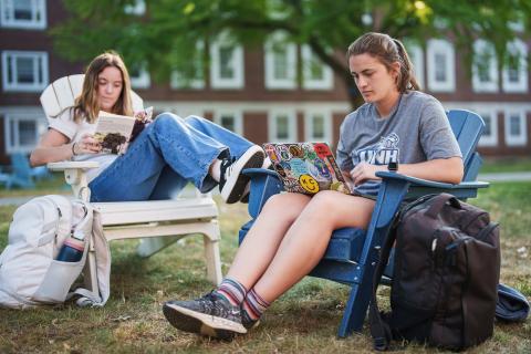 UNH students studying on campus