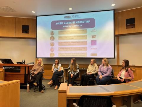 Sam at a Young Alum panel she planned for the UNH Marketing and Advertising Club