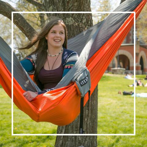 UNH student in hammock